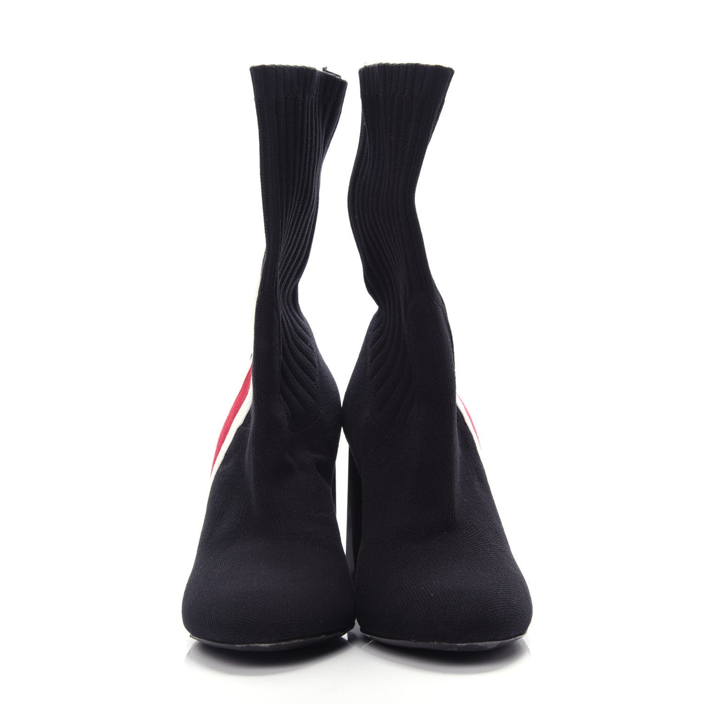 Stretch Fabric Silhouette Stripe Ankle Boots 37.5 Black