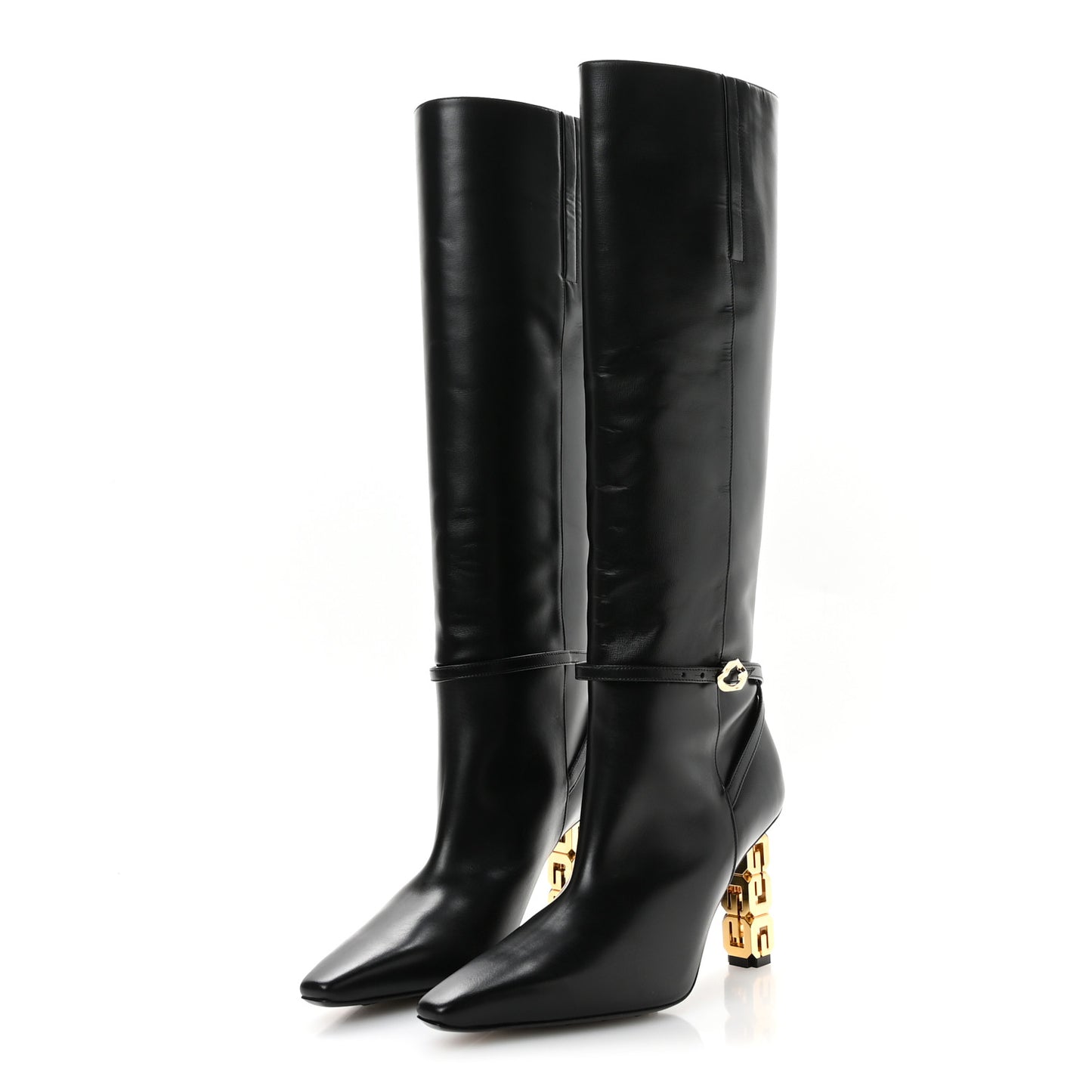 Grained Calfskin G Cube Knee High Boots 38 Black