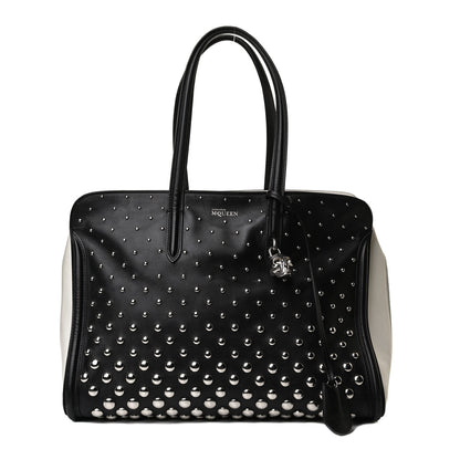 Alexander McQueen Calfskin Large Studded Padlock Zip Around Tote Black White 1 of 17