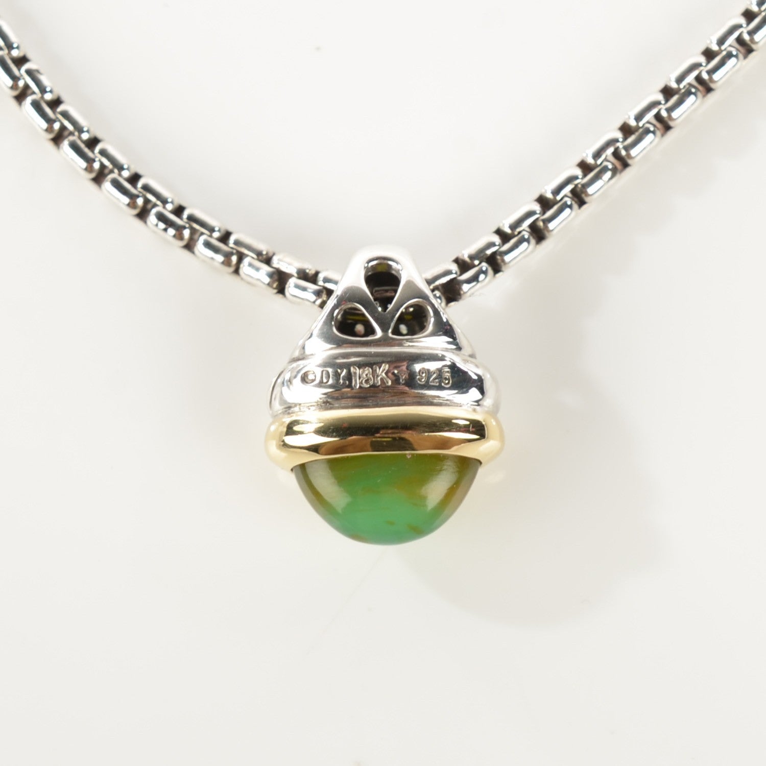 David Yurman Sterling Silver 18K Yellow Gold Pave Diamond Emerald Acorn Pendant Necklace 5 of 5