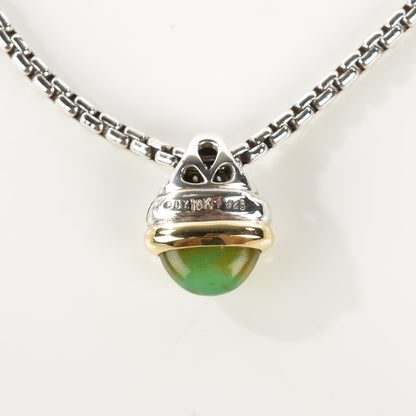 David Yurman Sterling Silver 18K Yellow Gold Pave Diamond Emerald Acorn Pendant Necklace 5 of 5