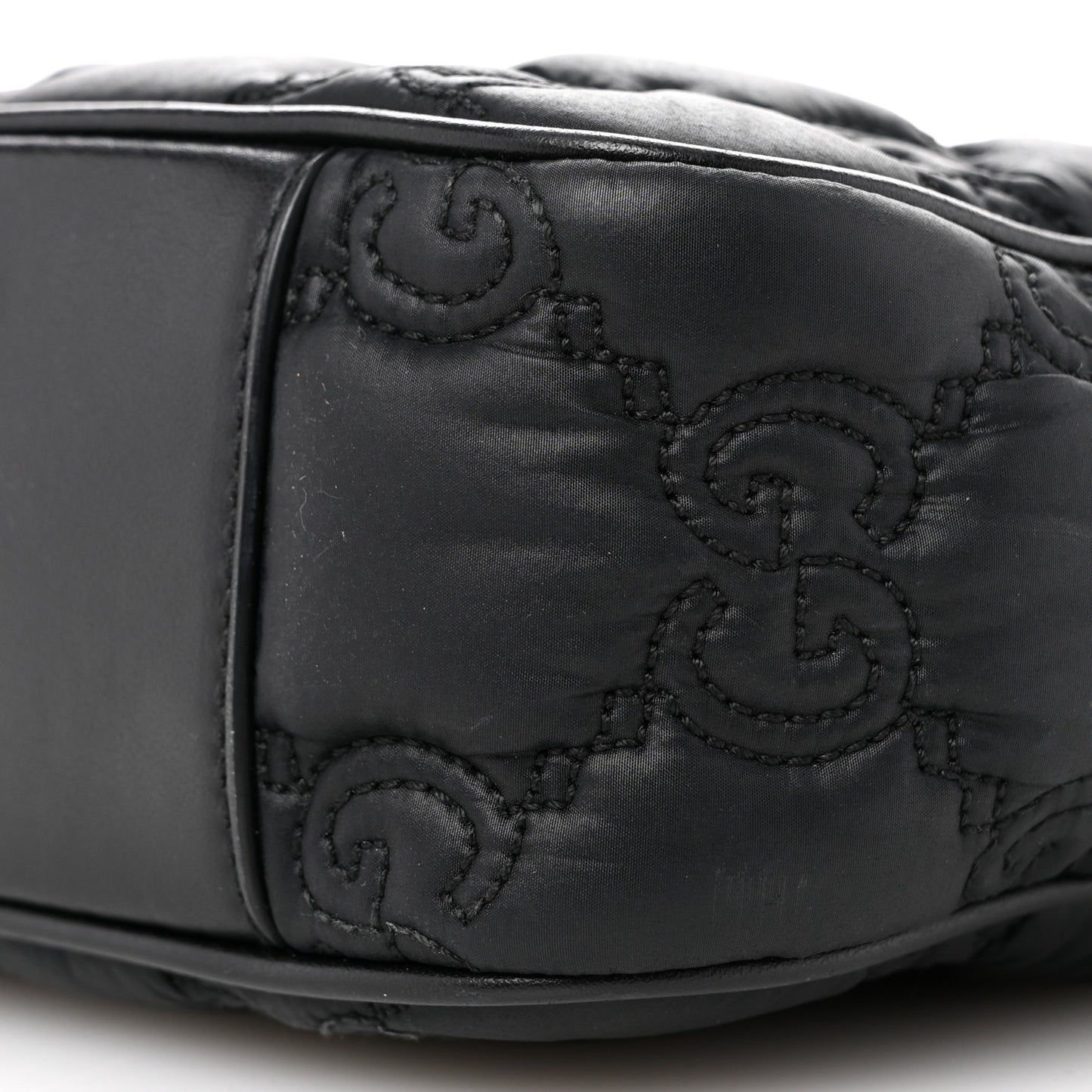 Nylon Calfskin Enamel GG Matelasse Shoulder Bag Black