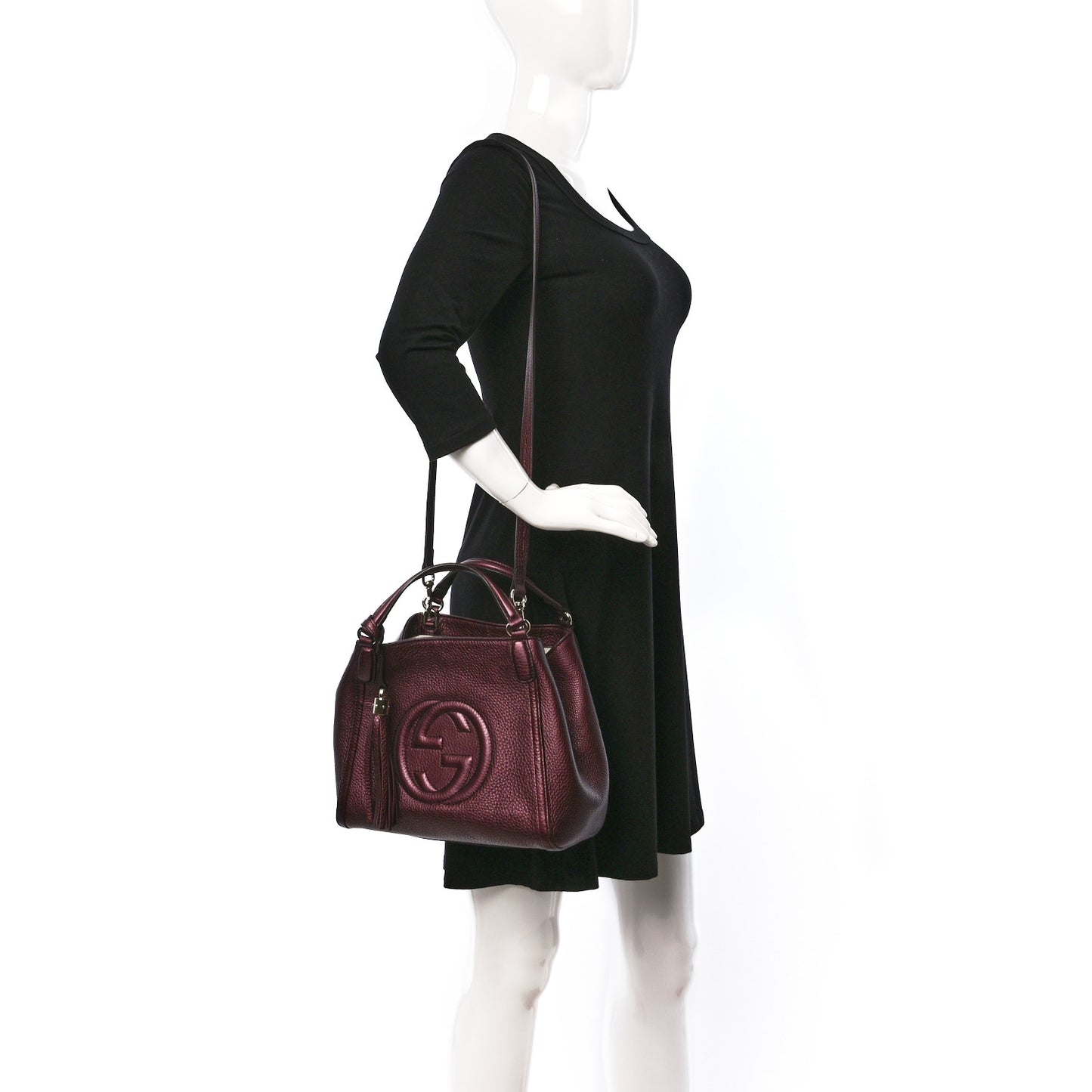 Metallic Cellarius Calfskin Small Soho Shoulder Bag Classic Burgundy