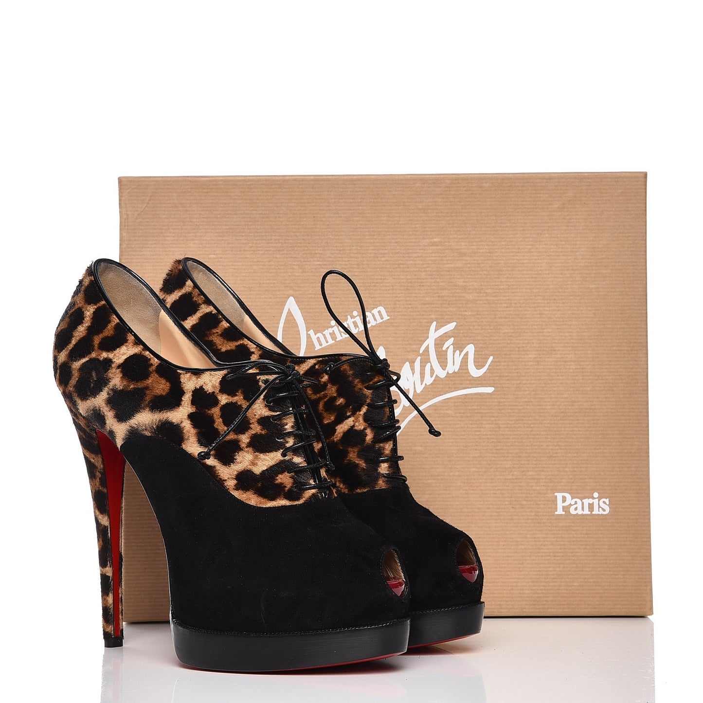 Pony Hair Suede Miss Poppins 140 Peep Toe Platform Booties 40.5 Version Leopard