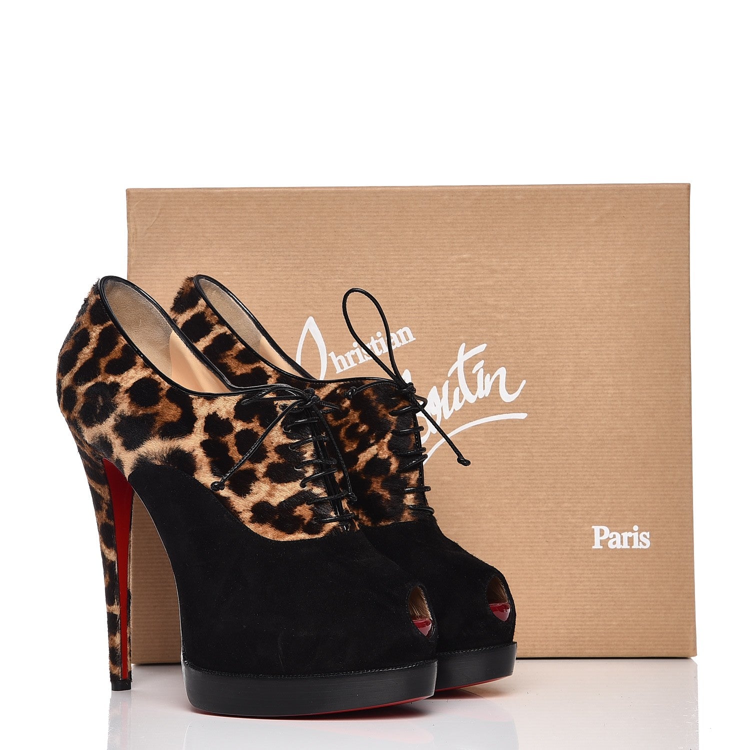 Christian Louboutin Pony Hair Suede Miss Poppins 140 Peep Toe Platform Booties 40.5 Version Leopard 8 of 9