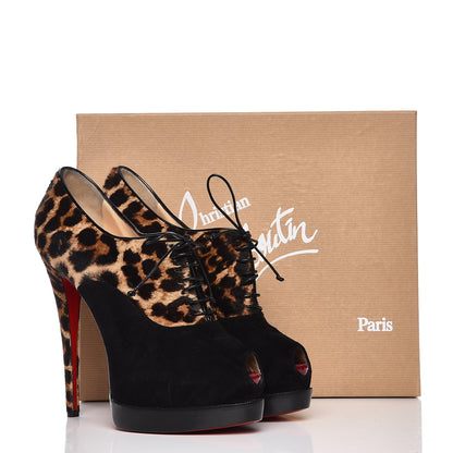 Christian Louboutin Pony Hair Suede Miss Poppins 140 Peep Toe Platform Booties 40.5 Version Leopard 8 of 9