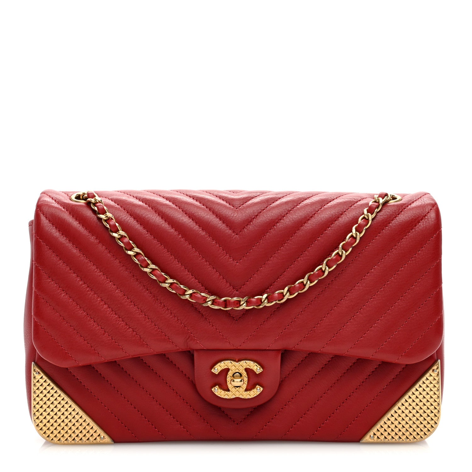 Chanel Calfskin Chevron Quilted Rock The Corner Flap Red 1 of 9