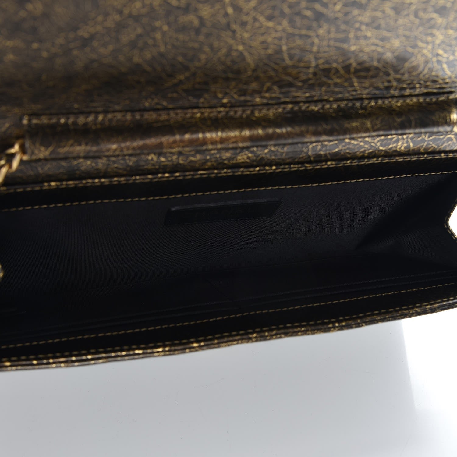 Chanel Cracked Metallic Calfskin Quilted Zip Away Chain Clutch Gold 5 of 8