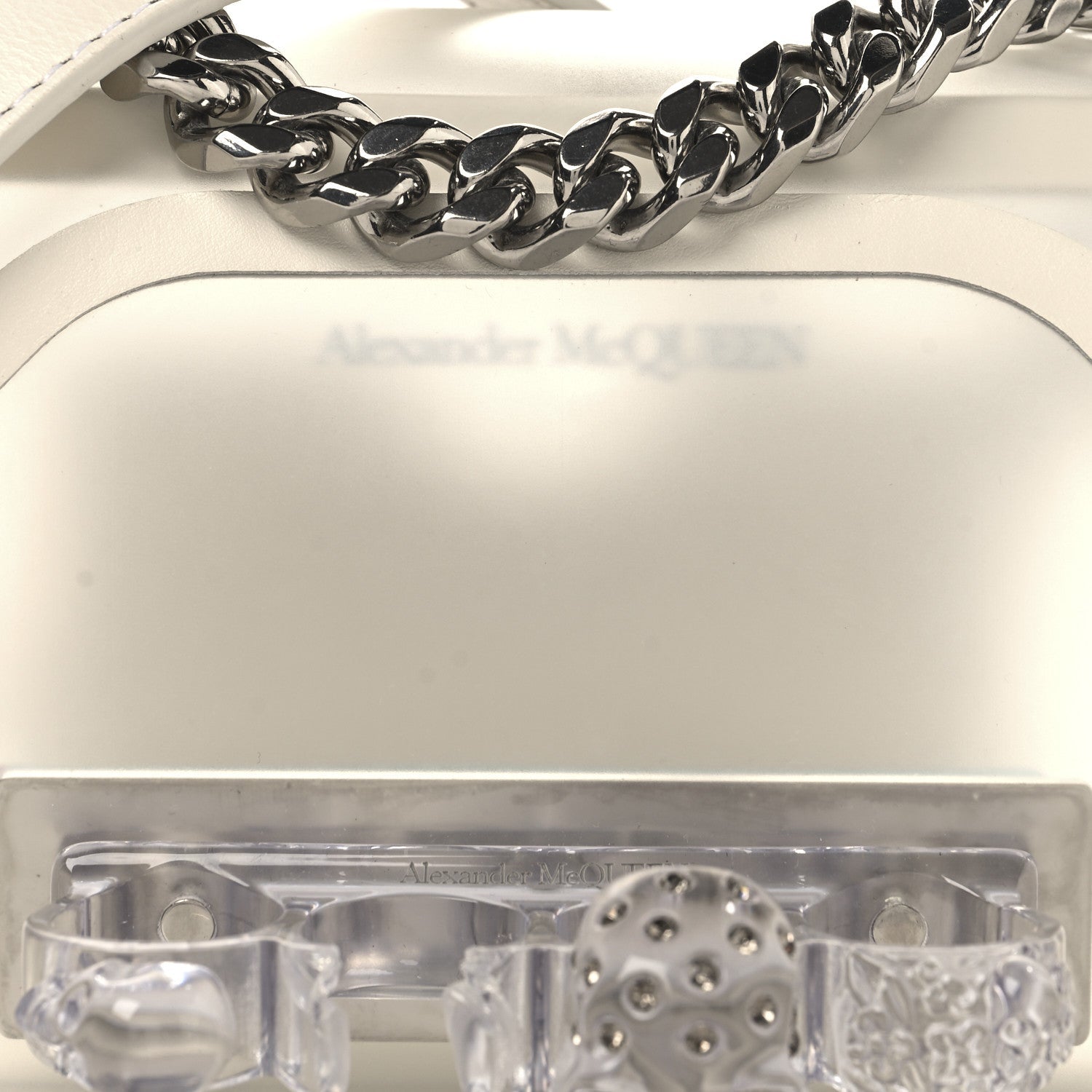 Alexander McQueen Polyurethane Calfskin Transparent Jeweled Knuckle Satchel Clear White 7 of 9