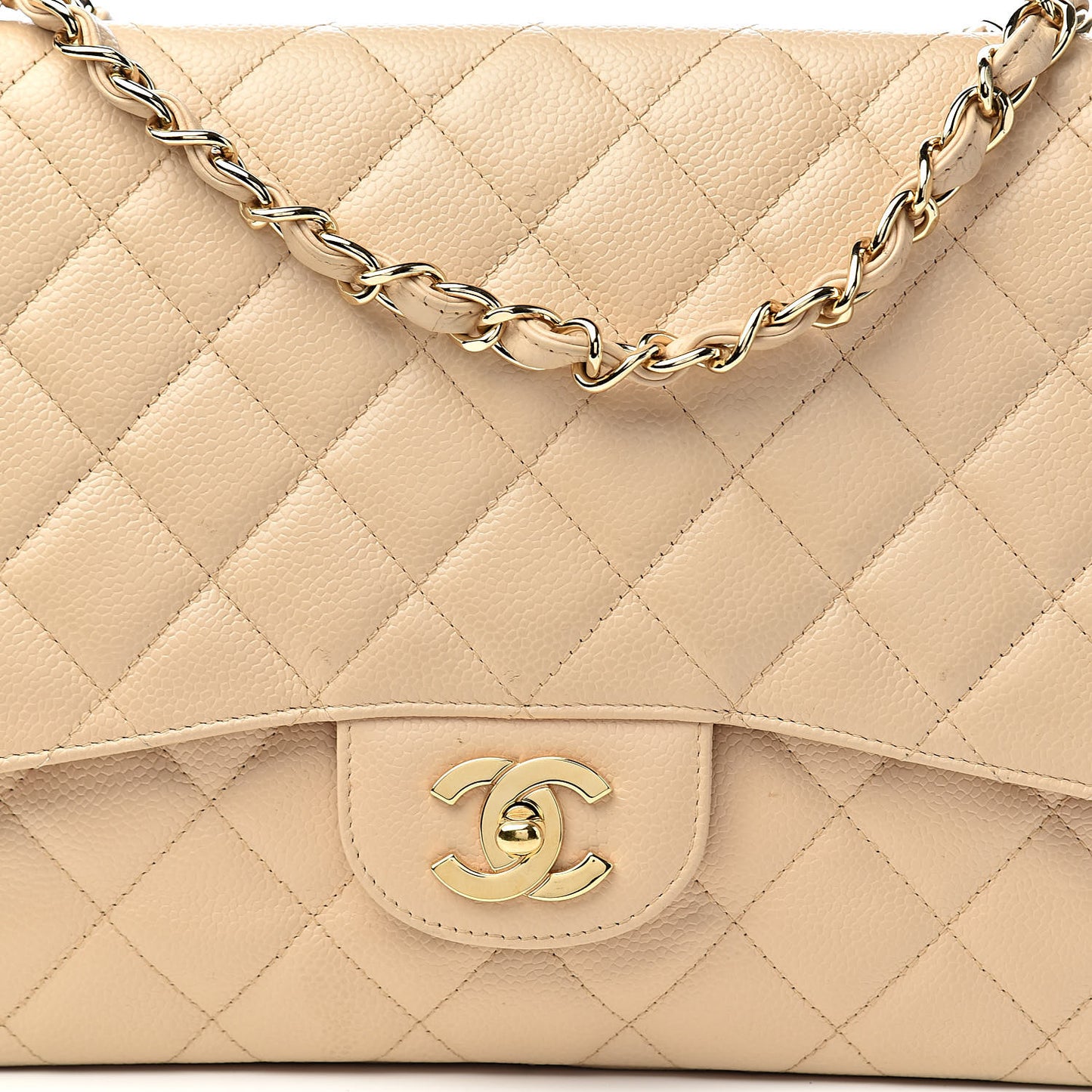 Caviar Quilted Jumbo Single Flap Beige Clair