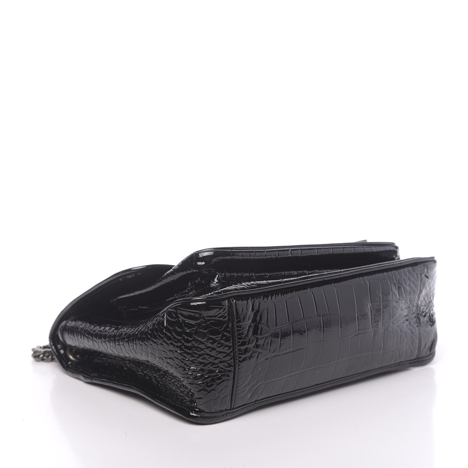 Saint Laurent Patent Crocodile Embossed Lambskin Monogram Medium Niki Chain Satchel Black 4 of 9