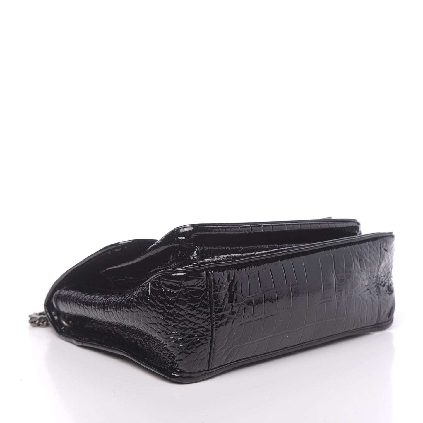 Patent Crocodile Embossed Lambskin Monogram Medium Niki Chain Satchel Black