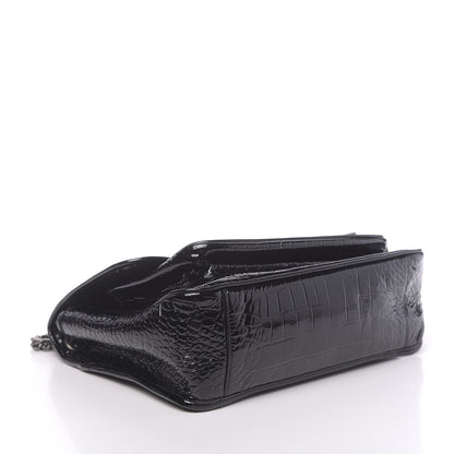 Saint Laurent Patent Crocodile Embossed Lambskin Monogram Medium Niki Chain Satchel Black 4 of 9