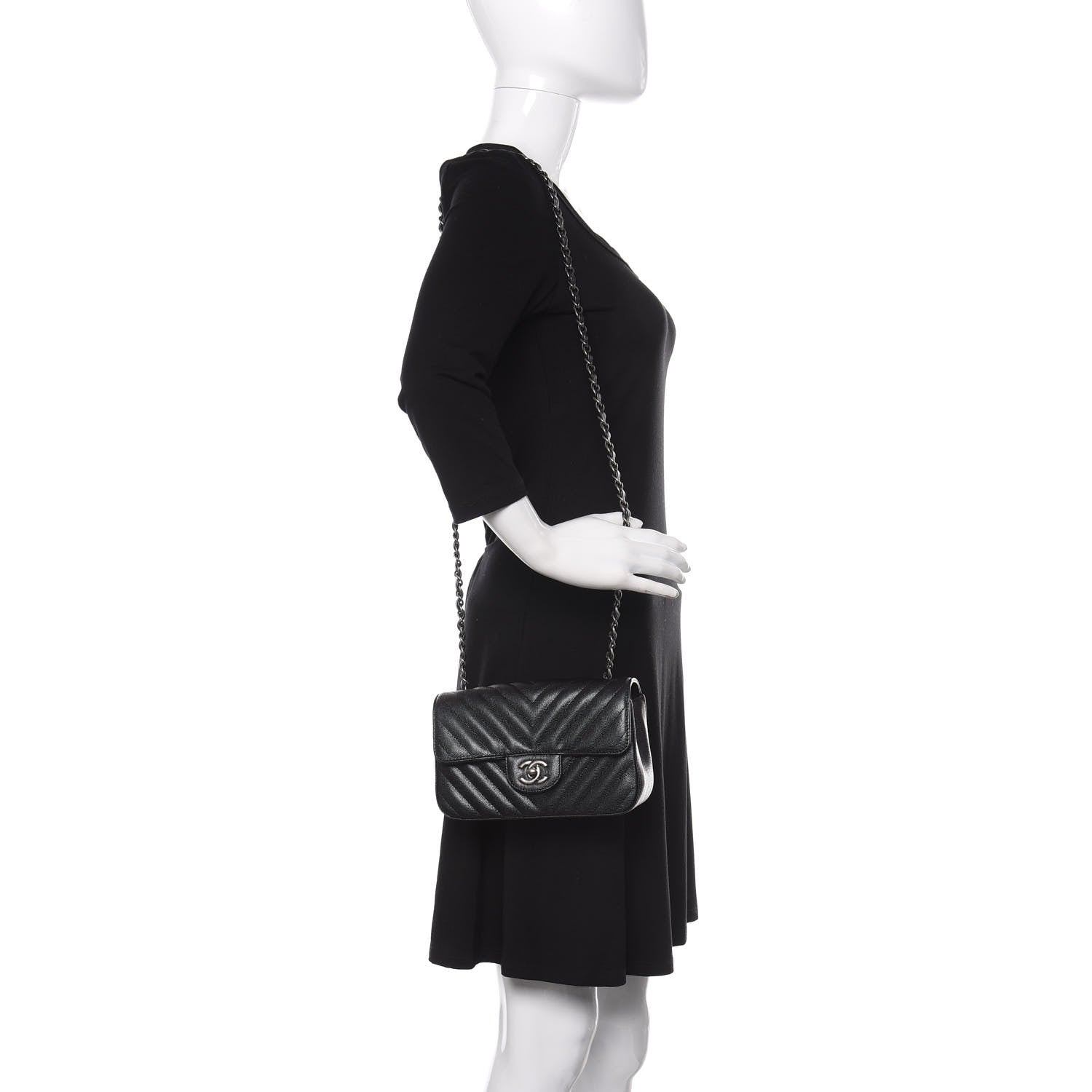 Chanel Iridescent Caviar Chevron Quilted Mini Rectangular Flap Black 2 of 10