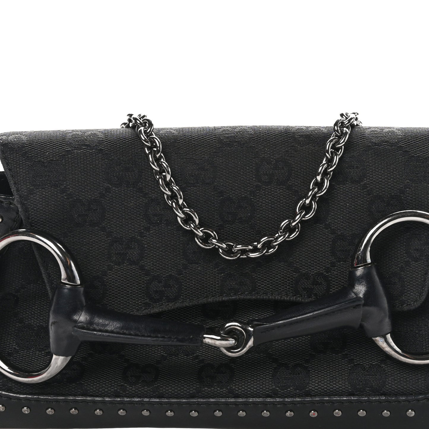 Monogram Studded Horsebit Clutch Black