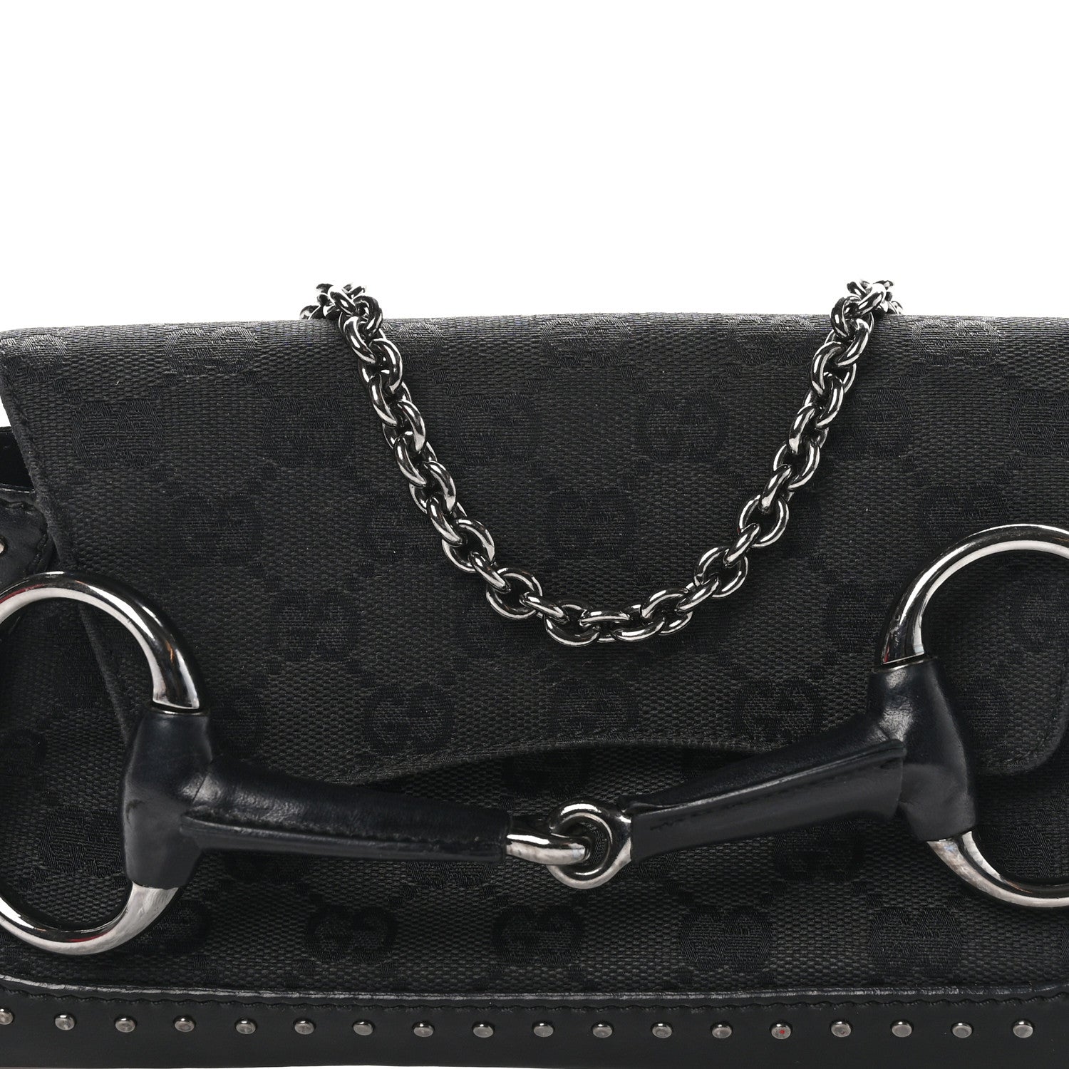 Gucci Monogram Studded Horsebit Clutch Black 7 of 9