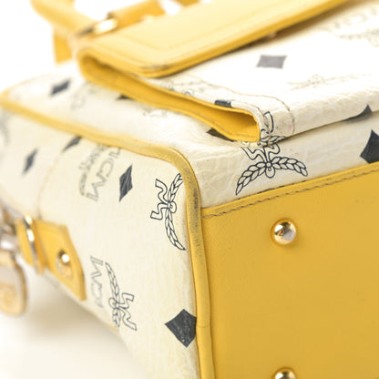 MCM Visetos Satchel White Yellow 9 of 20