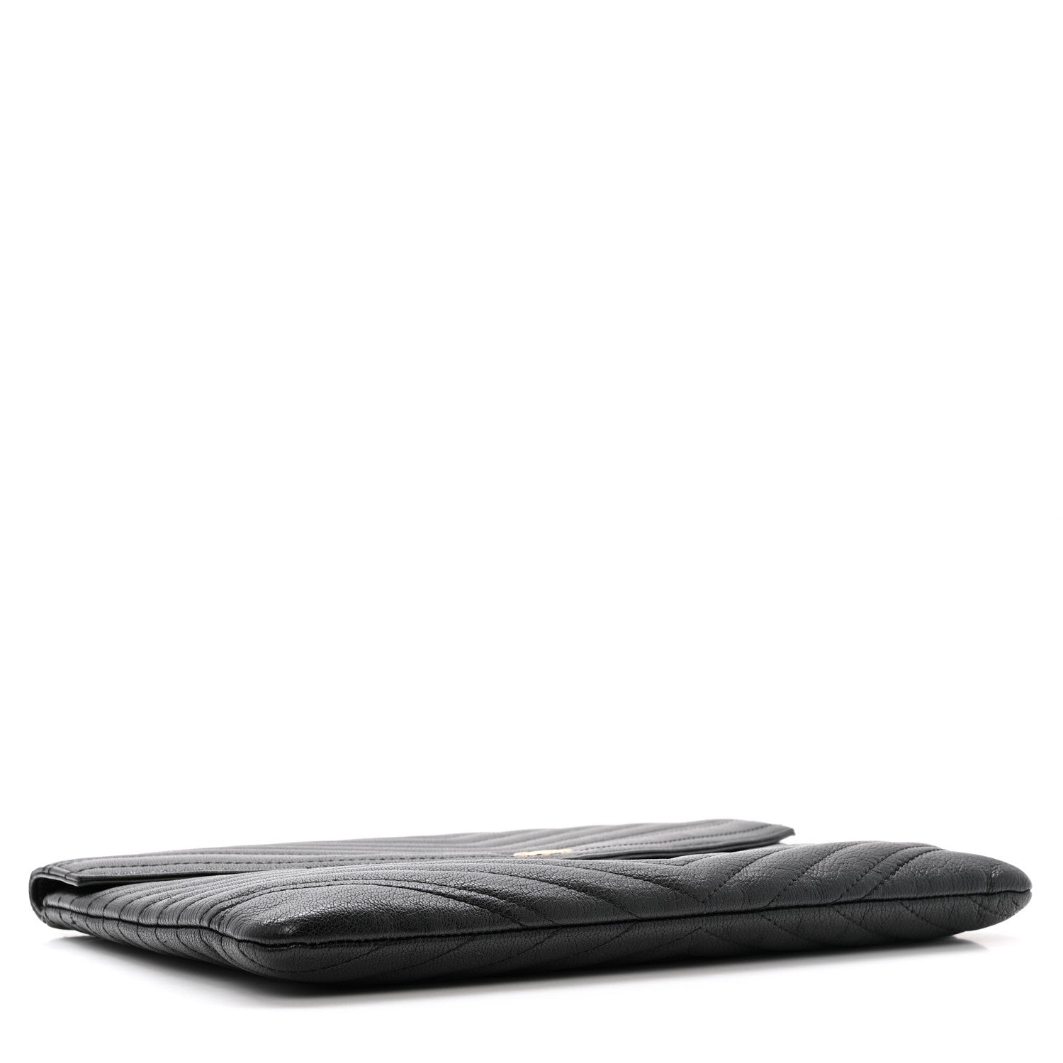 Chanel Sheepskin Chevron Quilted Small Envelope Clutch Black 4 of 11