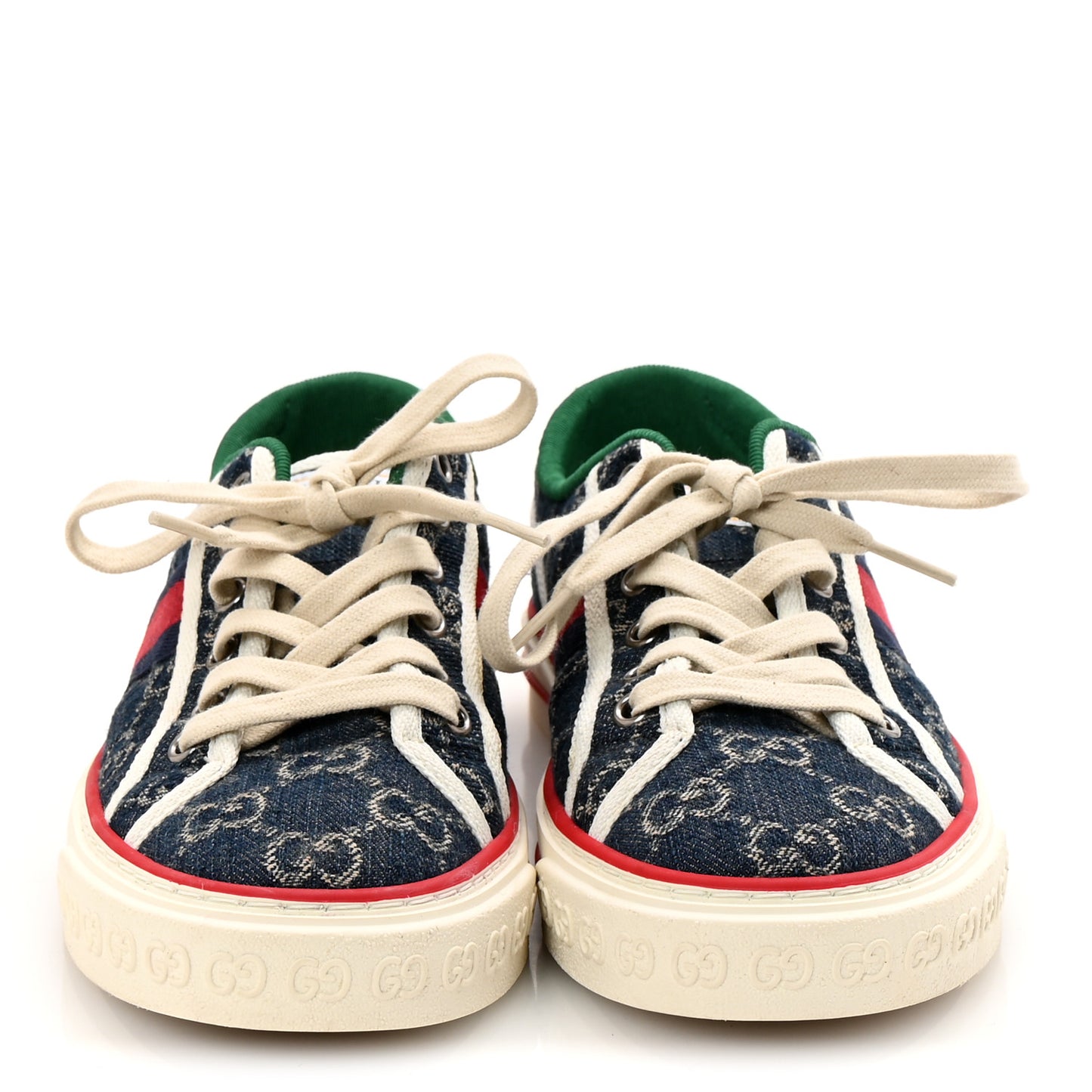 New Denim GG Monogram Web Womens 1977 Tennis Sneakers 37 Blue Tea Mystic White