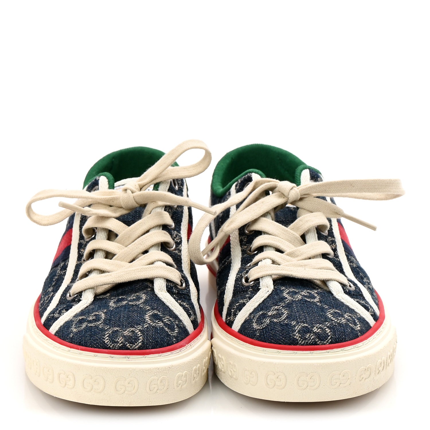 Gucci New Denim GG Monogram Web Womens 1977 Tennis Sneakers 37 Blue Tea Mystic White 3 of 11