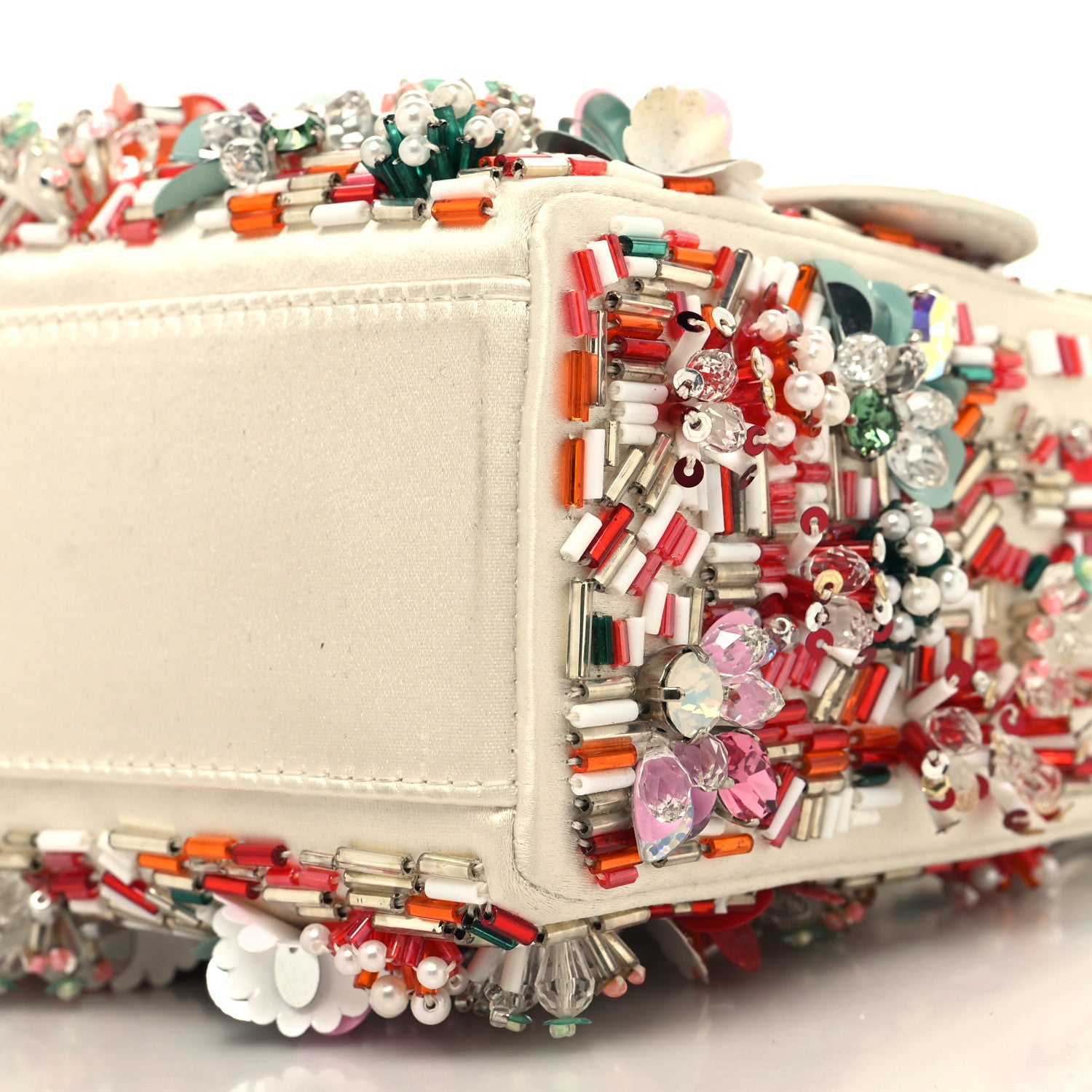 Christian Dior Satin Beaded Floral Embroidered Mini Lady Dior White Multicolor 10 of 12