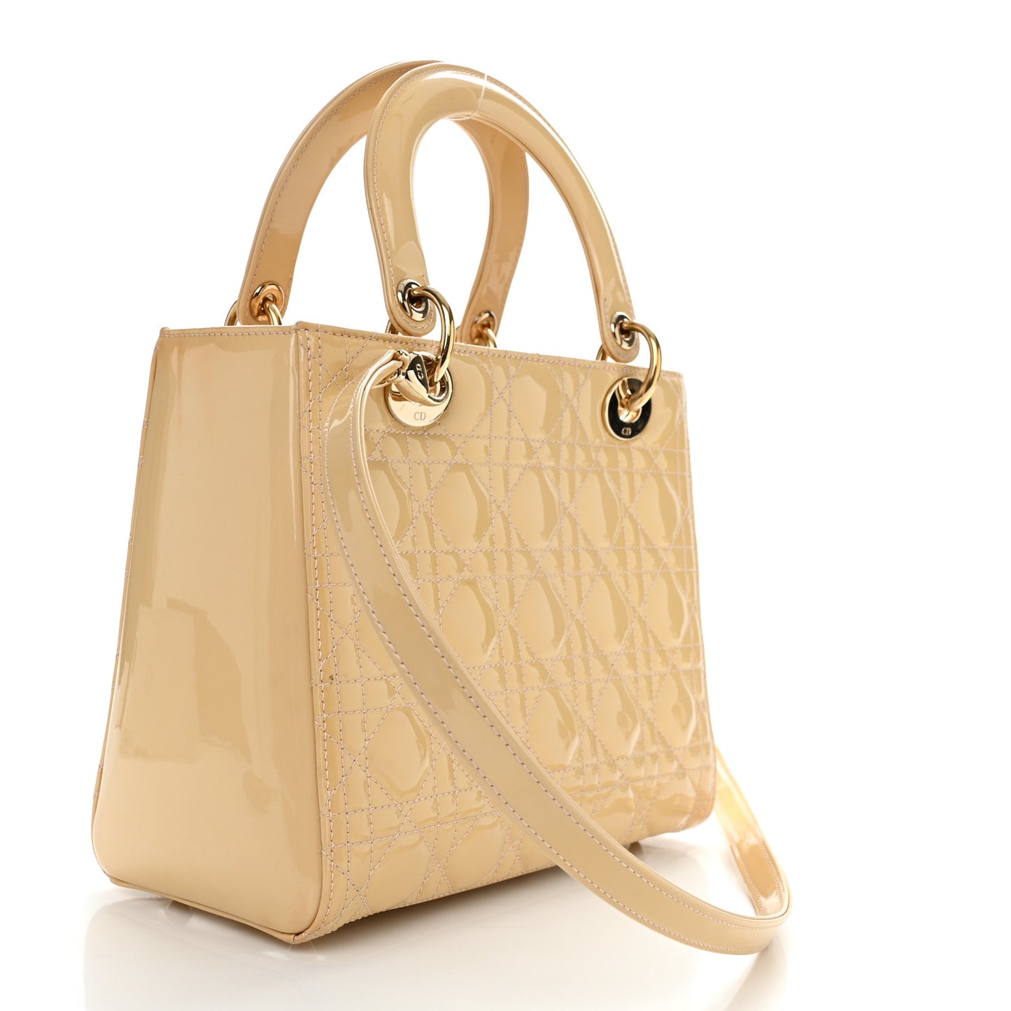 Patent Cannage Medium Lady Dior Beige