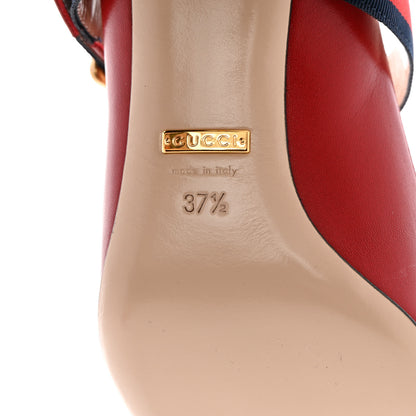 Gucci Malaga Kid Sylvie Web Mid Heel Pumps 37.5 Hibiscus Red 8 of 13