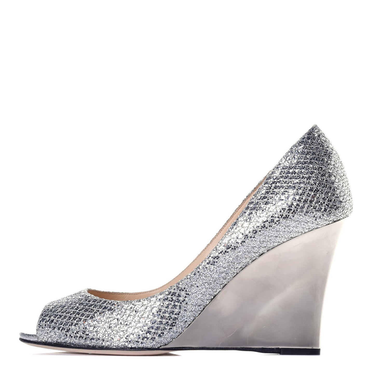 Glitter Fabric Baxen Peep Toe Wedges 36.5 Silver