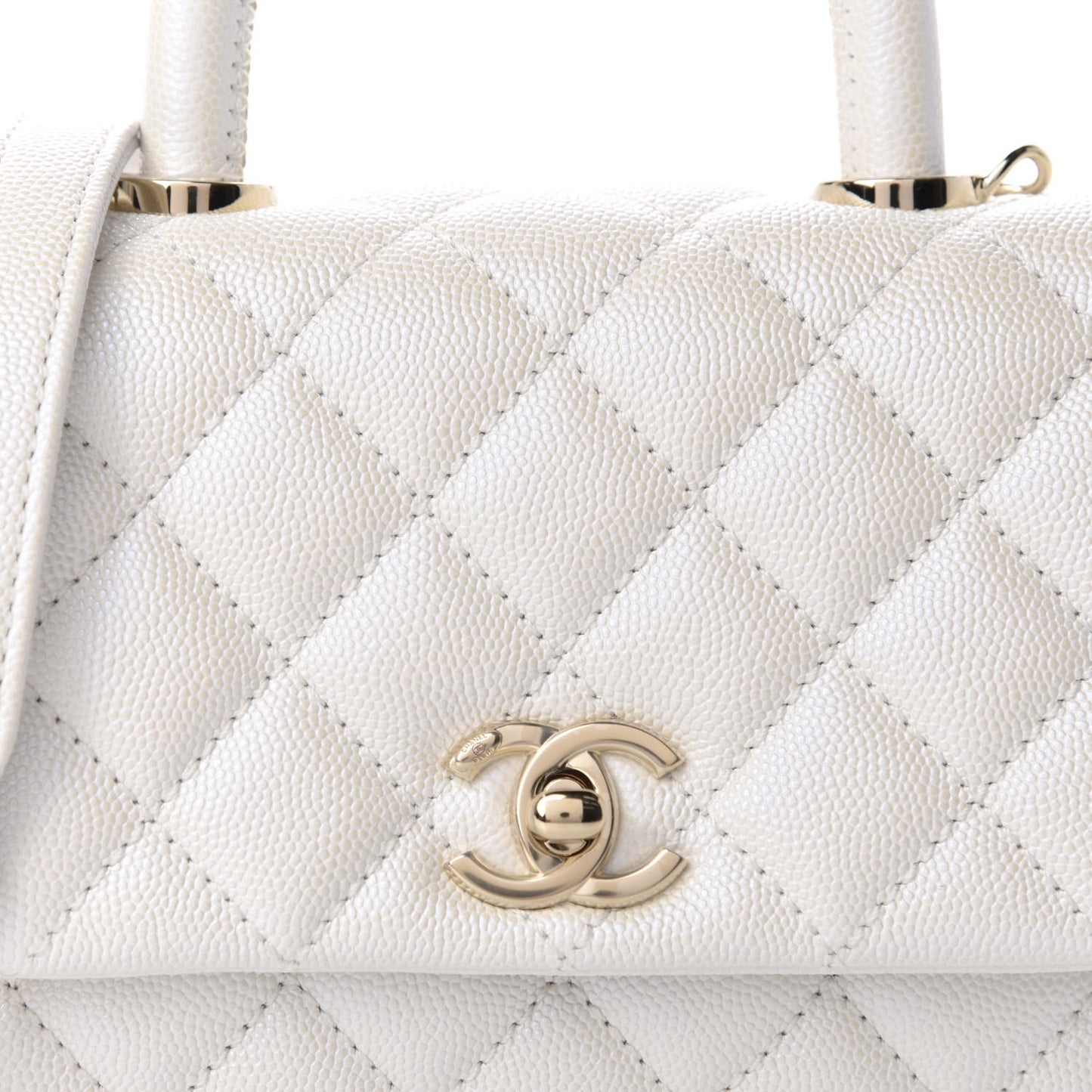 Iridescent Caviar Quilted Extra Mini Coco Handle Flap Ivory