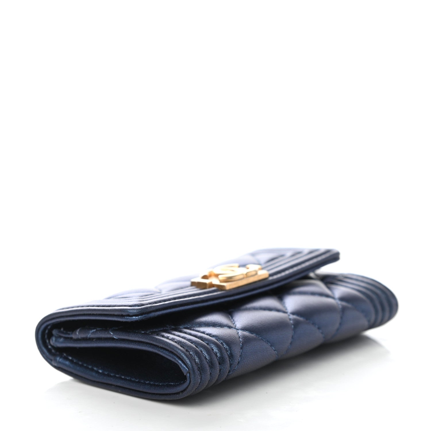 Chanel Metallic Lambskin Quilted Boy Flap Card Holder Blue 3 of 4