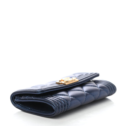Chanel Metallic Lambskin Quilted Boy Flap Card Holder Blue 3 of 4