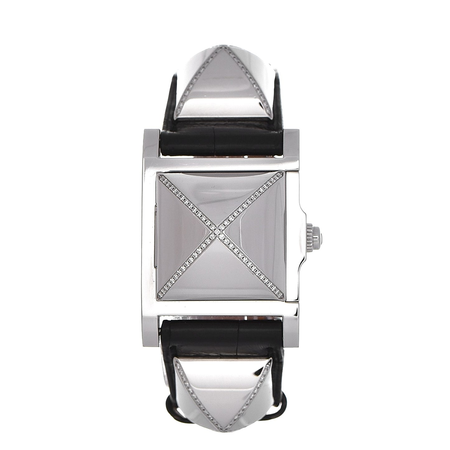 Stainless Steel Alligator Diamond 23mm Medor Quartz Watch Noir