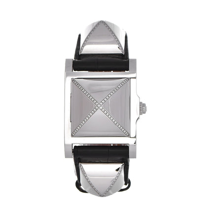 Hermes Stainless Steel Alligator Diamond 23mm Medor Quartz Watch Noir 3 of 9