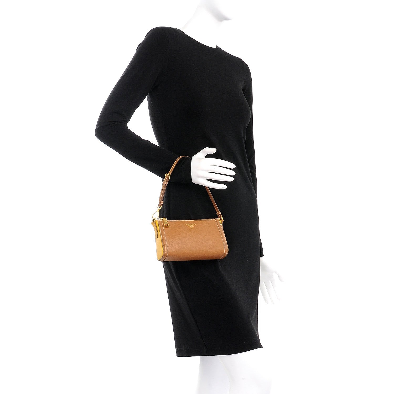 Prada Saffiano Colour Bi-Color Pochette Caramel Mimosa 2 of 10