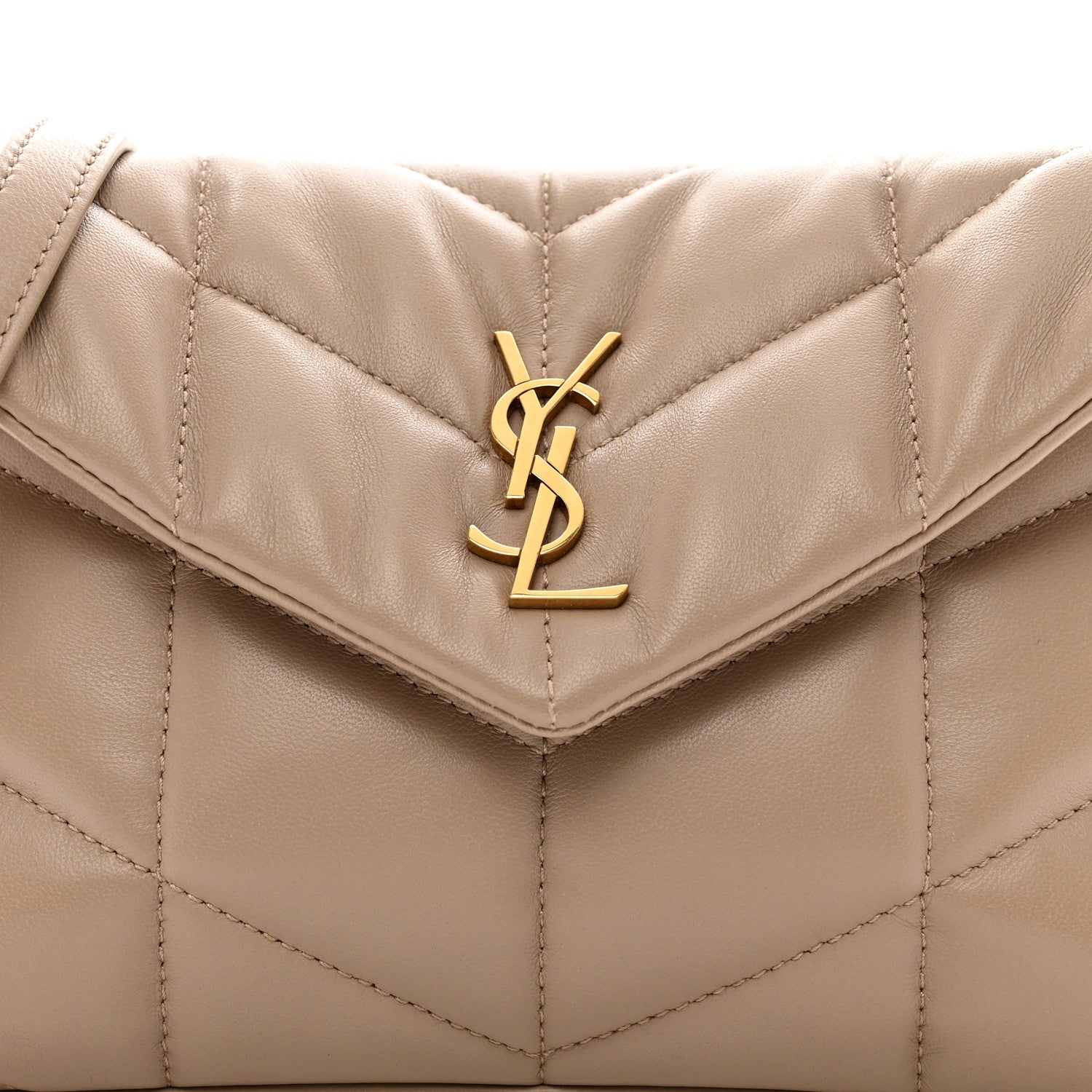 Saint Laurent Lambskin Quilted Toy Loulou Puffer Monogram Chain Satchel Dark Beige 5 of 10