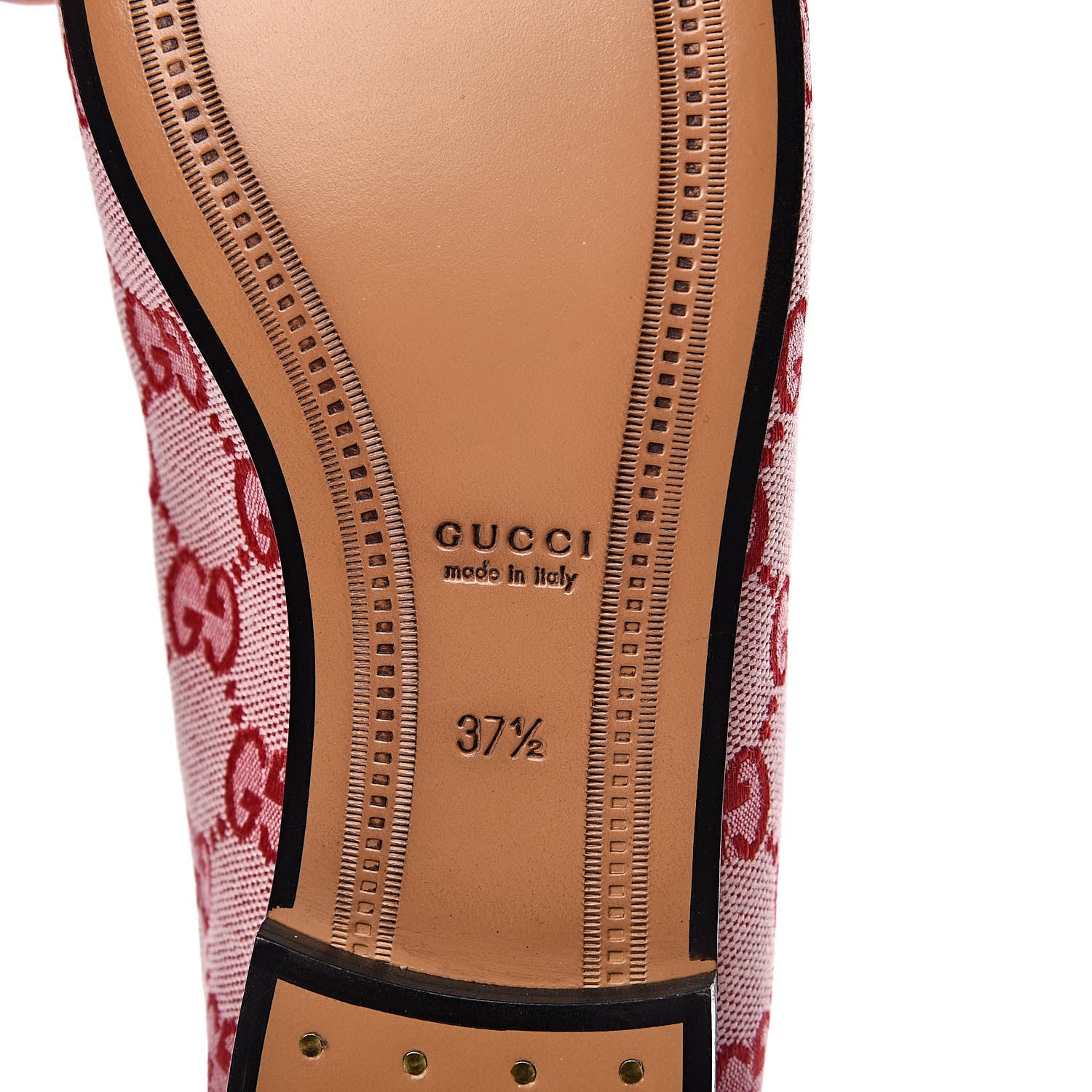 Gucci Canvas GG Monogram Horsebit Womens Jordaan Loafers 37.5 Gardenia Hibiscus Red 7 of 9
