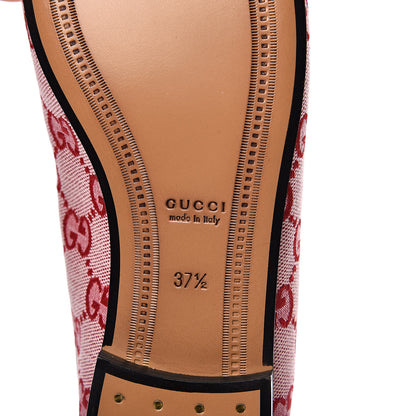 Gucci Canvas GG Monogram Horsebit Womens Jordaan Loafers 37.5 Gardenia Hibiscus Red 7 of 9