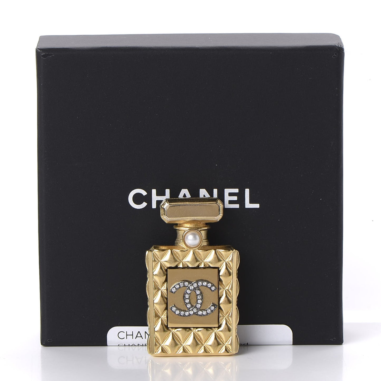 Enamel Pearl Quilted Perfume Bottle CC Brooch Gold