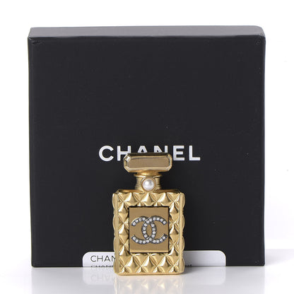 Chanel Enamel Pearl Quilted Perfume Bottle CC Brooch Gold 5 of 5