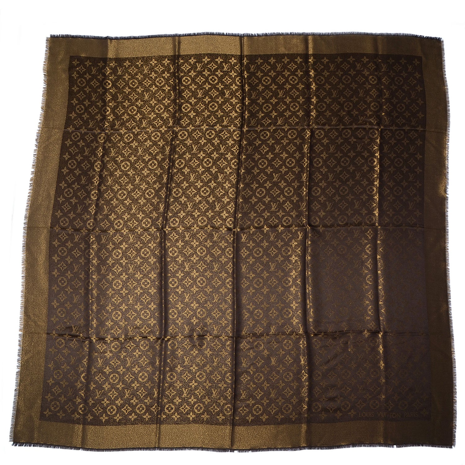 Louis Vuitton Silk Lurex Wool Monogram Shine Shawl Brown 3 of 5