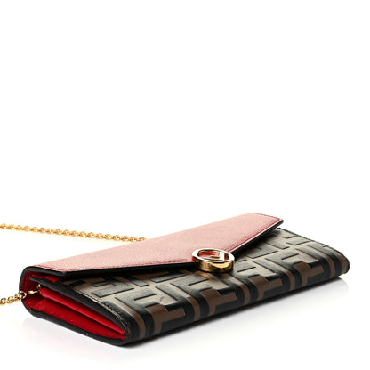 Fendi Vitello Cruise F is Fendi Bi-Color FF 1974 Embossed Continental Envelope Wallet On Chain Maya Black Fragola 3 of 6