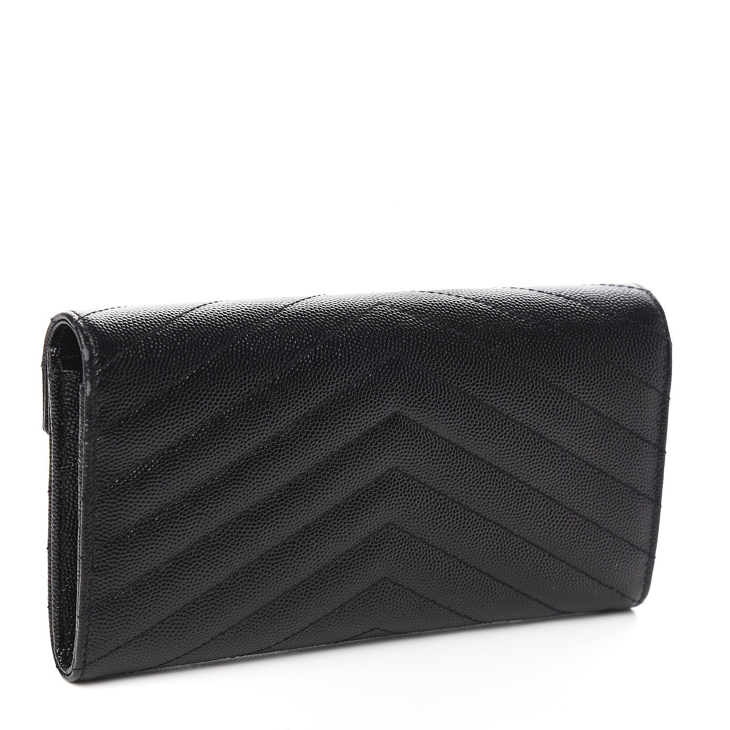 Saint Laurent Grain De Poudre Matelasse Chevron Monogram Flap Wallet Black 3 of 6