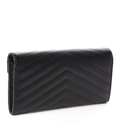 Saint Laurent Grain De Poudre Matelasse Chevron Monogram Flap Wallet Black 3 of 6