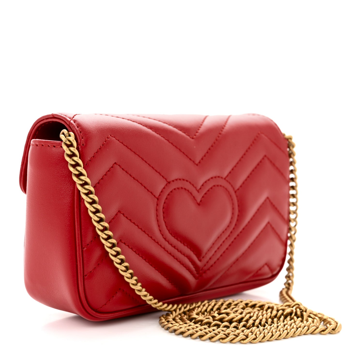 Gucci Calfskin Matelasse Super Mini GG Marmont Shoulder Bag Hibiscus Red 3 of 10