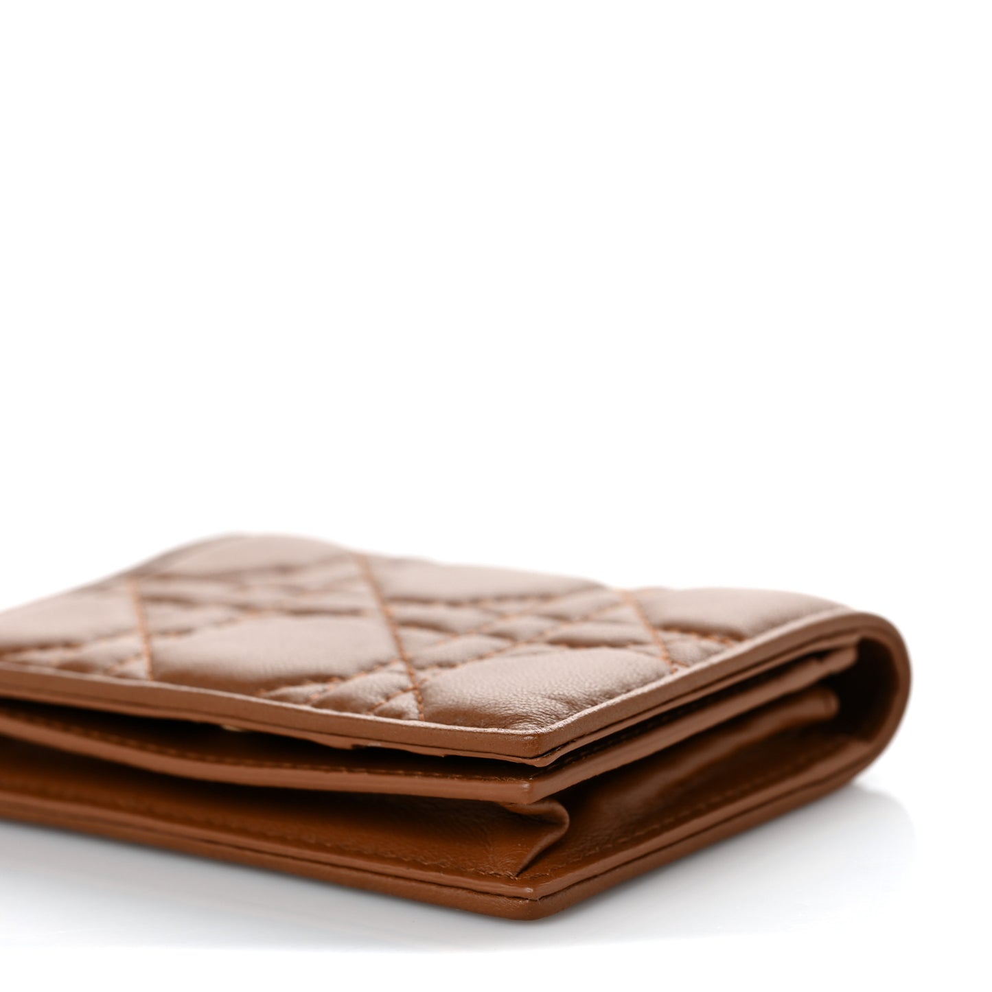 Calfskin Cannage Small Lady Dior Flap Card Holder Golden Saddle