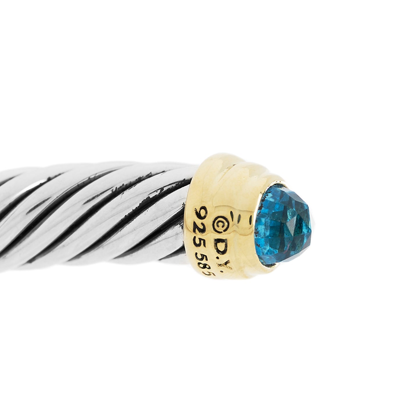 Sterling Silver 14K Yellow Gold Blue Topaz 5mm Cable Classics Petite Color Bracelet