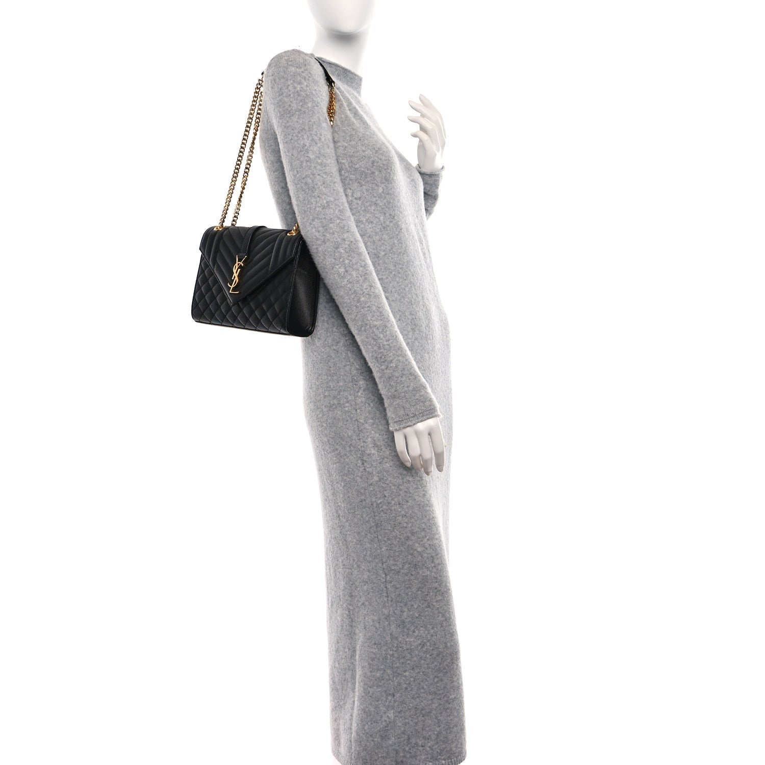 Saint Laurent Grain De Poudre Textured Mixed Matelasse Triquilt Medium Monogram Satchel Black 2 of 11