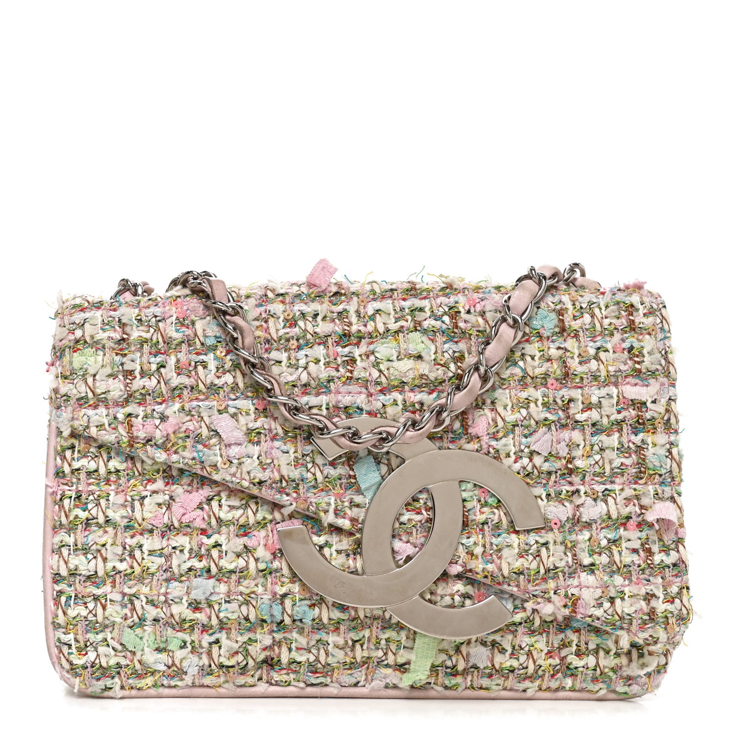 Tweed Diagonal CC Small Flap Pink Multicolor
