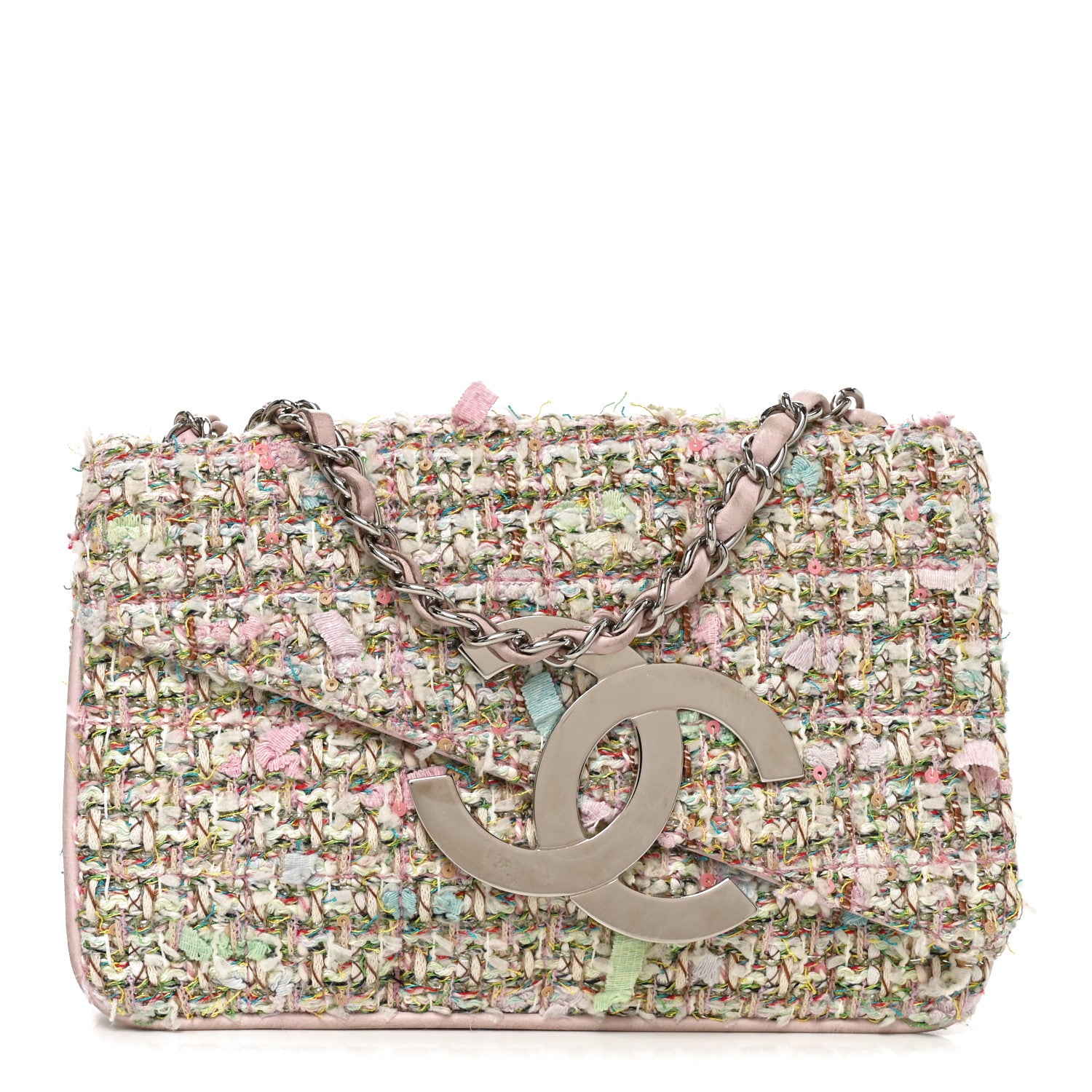 Chanel Tweed Diagonal CC Small Flap Pink Multicolor 1 of 9