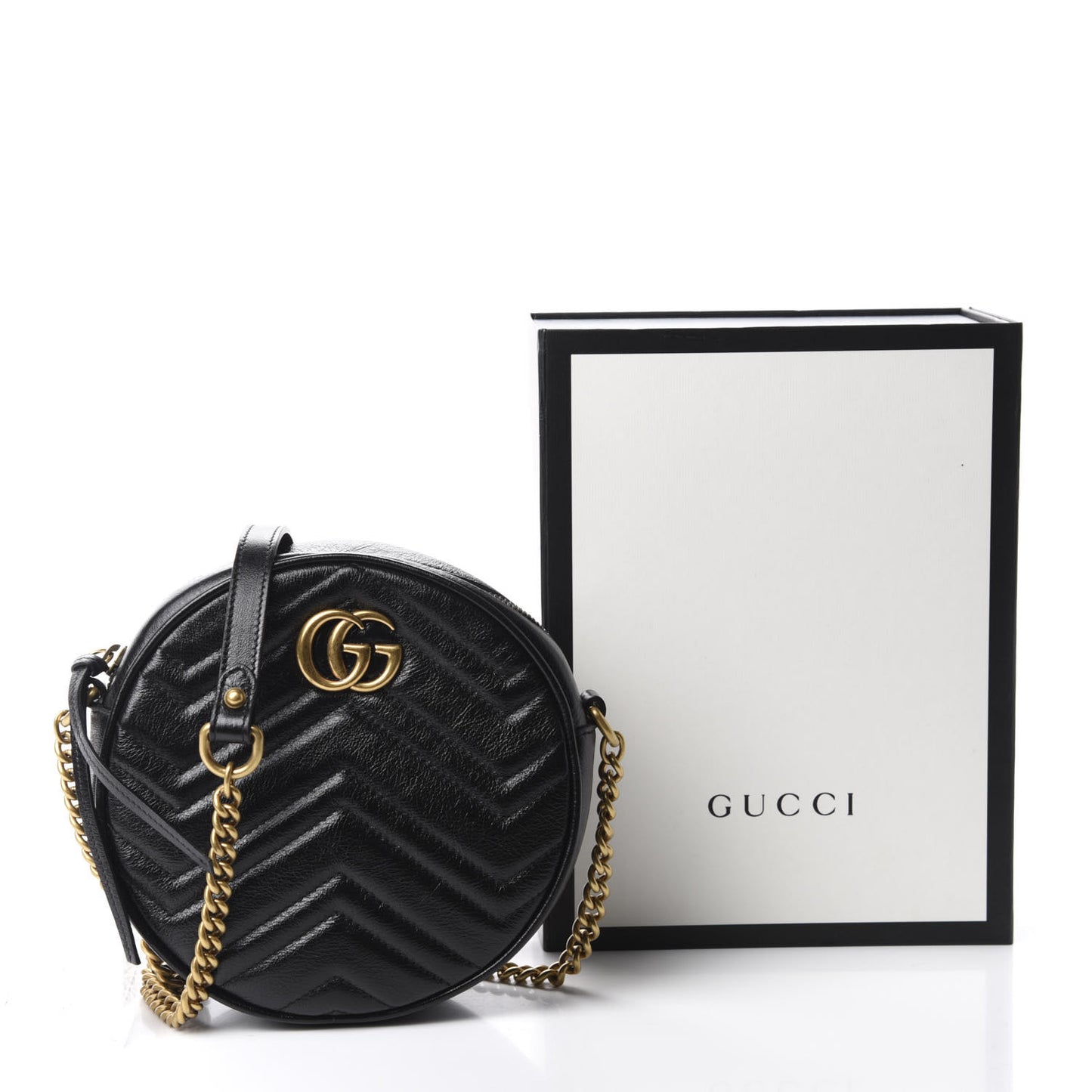 Azalea Calfskin Matelasse Heart Mini GG Marmont Round Shoulder Bag Black